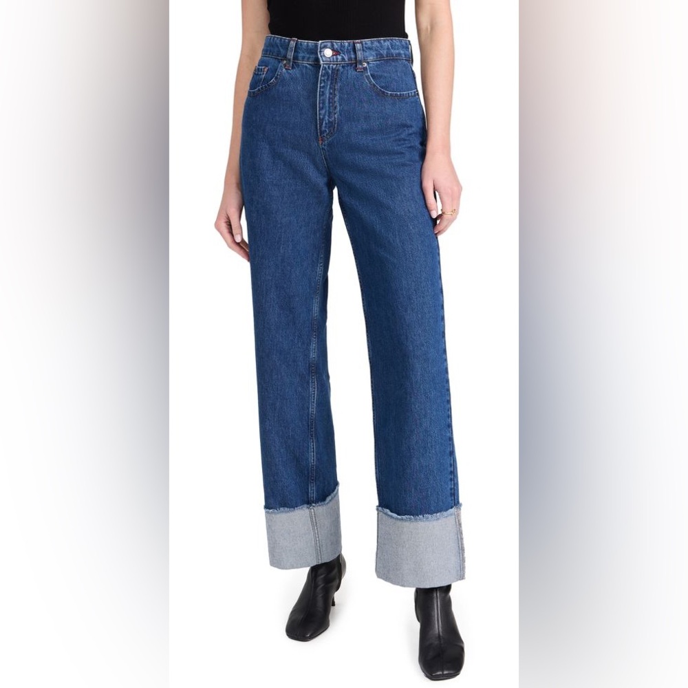 ALIGNE Soy Turn Up Straight Leg Jeans in Mid Blue - Picture 1 of 12